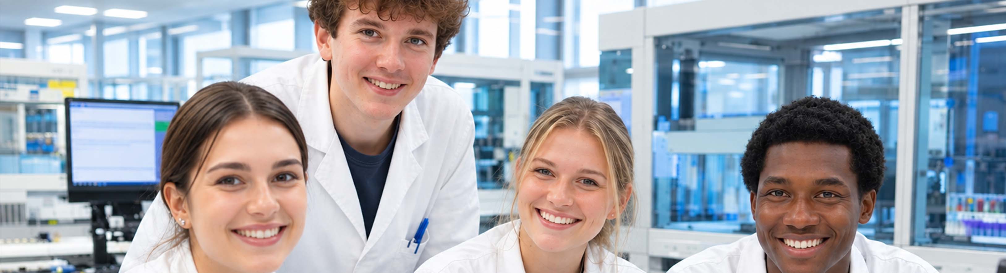 Eine Gruppe von Studierenden geht gemeinsam über einen Campus. Im Hintergrund ist ein Backsteingebäude mit einem bogenförmigen Eingang zu sehen. Die Gesichter der Personen sehen fröhlich aus.